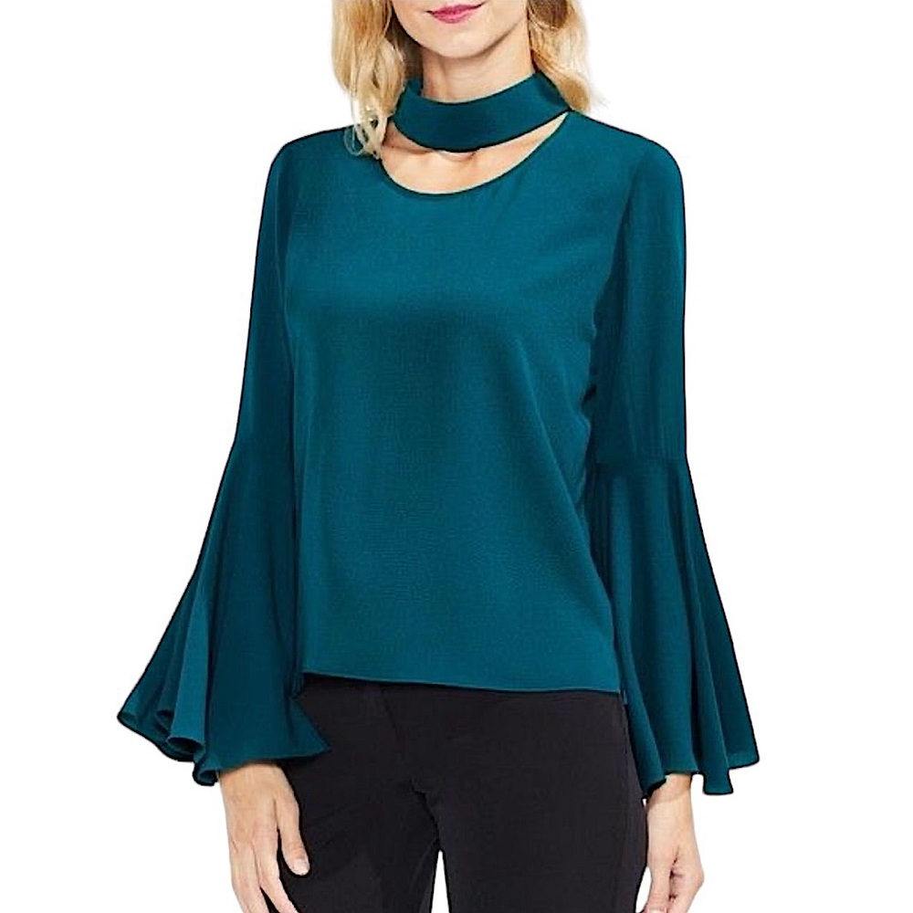 VINCE CAMUTO: NWT Bell Sleeve Choker Neck Blouse -Size Medium